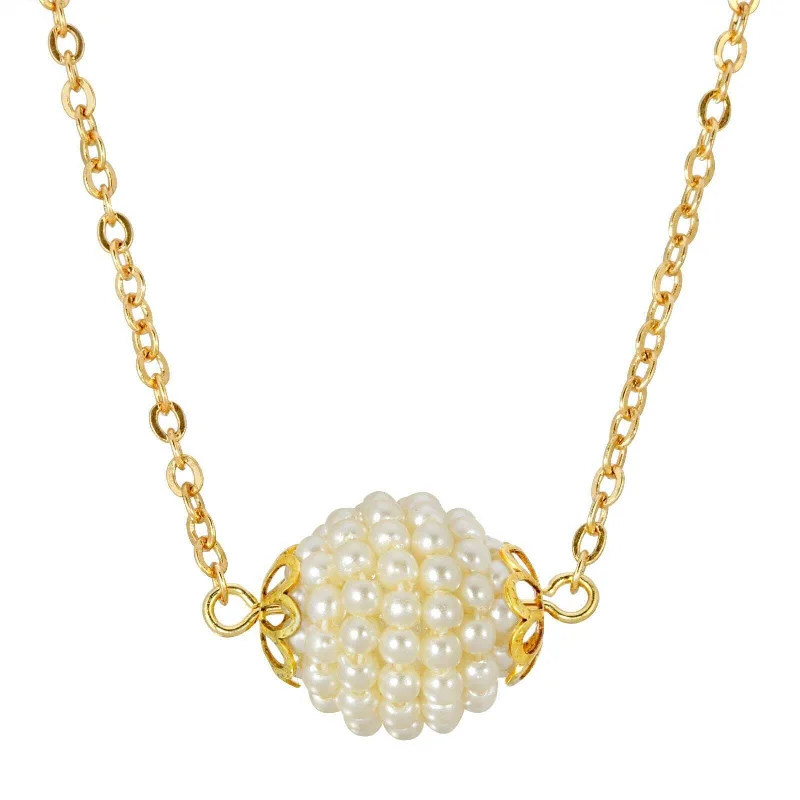 Women’s flower pendant necklace-1928 Jewelry Round Seeded Faux Pearl Ball Pendant Necklace 16"