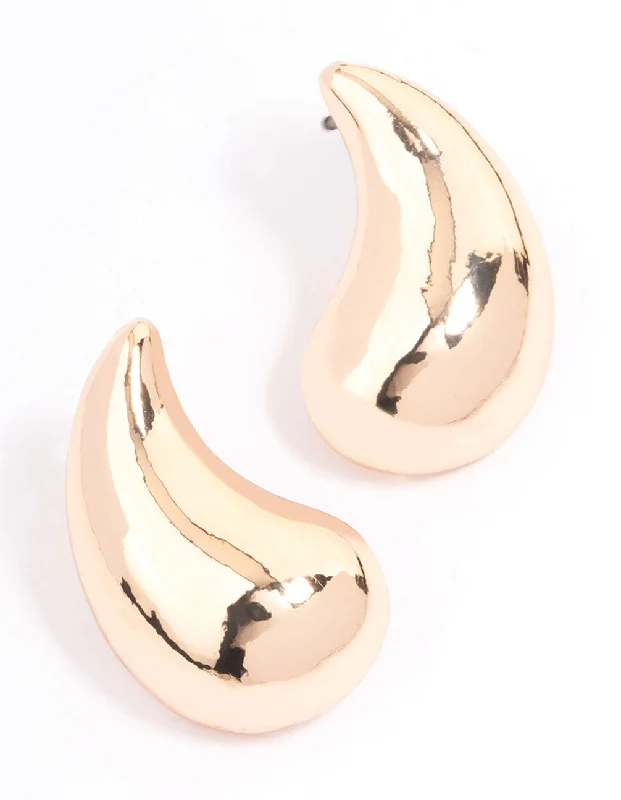 Women’s luxury earrings-Gold Large Curved Droplet Stud Earrings