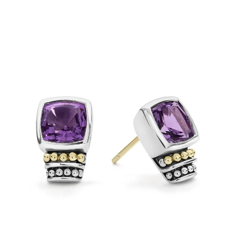 Women’s vintage earrings-Caviar Color Bezel-Set Amethyst Stud Earrings