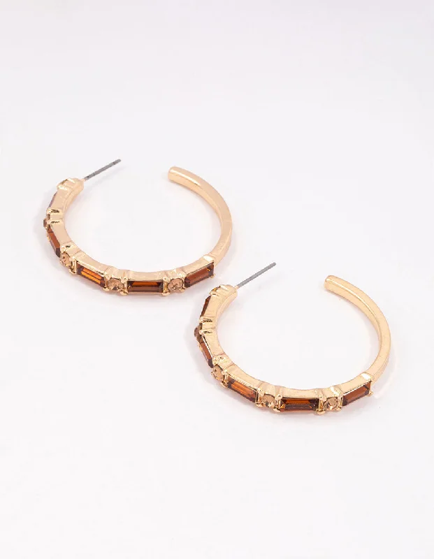 Women’s classic diamond earrings-Gold Baguette Medium Hoop Earrings