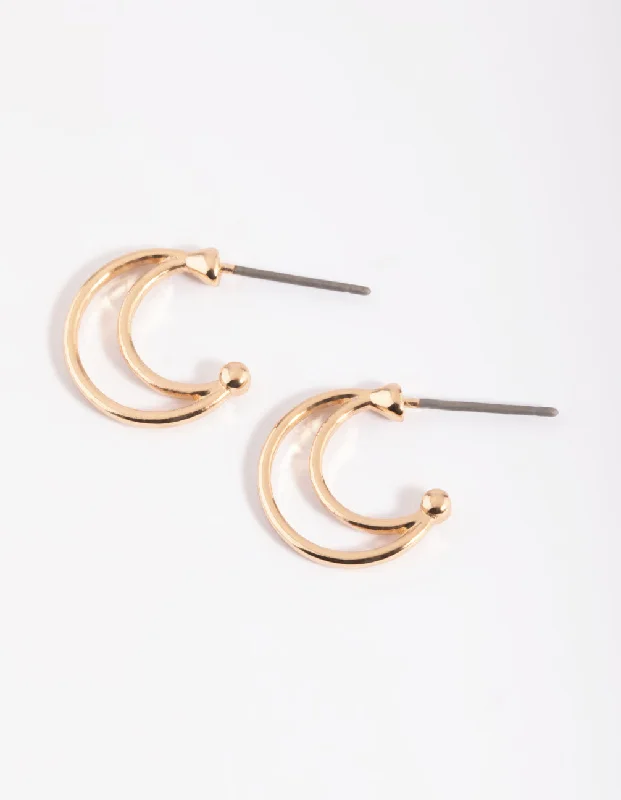 Women’s gold stud earrings-Gold Layered Huggie Hoop Earrings