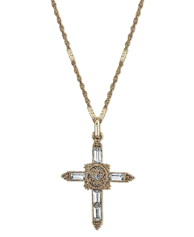 Women’s friendship necklace-Symbols Of Faith Baguette Cut Crystal Ornate Cross Pendant Necklace 18"