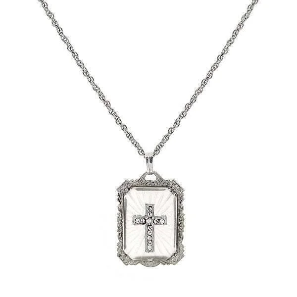 Women’s elegant gold necklace-Symbols Of Faith Frosted Stone With Crystal Cross Large Pendant Necklace 18"