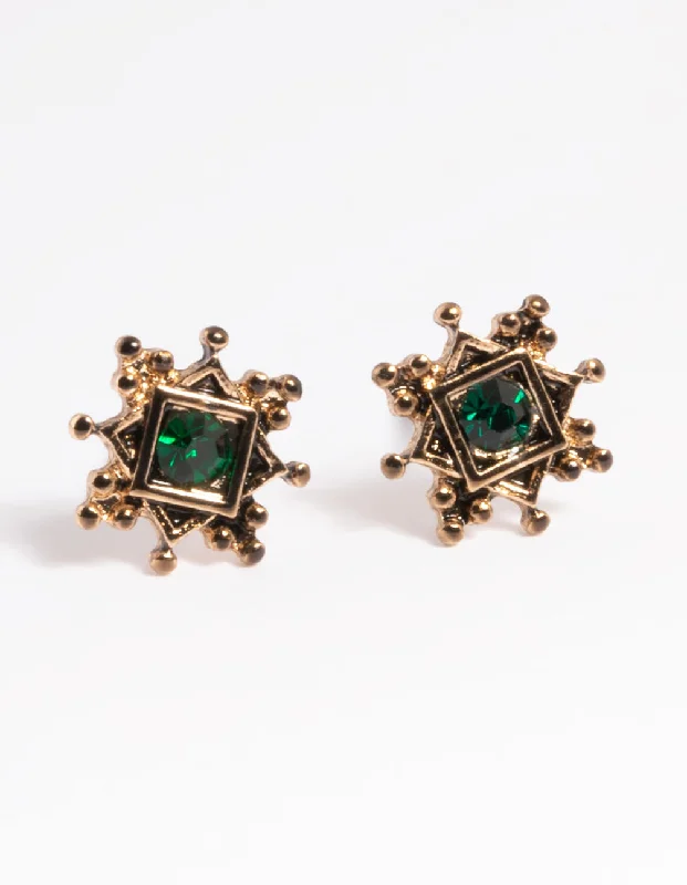 Women’s pearl cluster earrings-Detailed Square Detail Stud Earrings