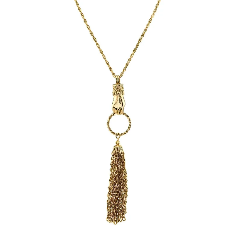 Women’s zodiac necklace-1928 Jewelry Gold Hand And Tassel Necklace 30"