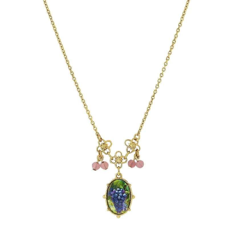 Women’s heart-shaped necklace-1928 Jewelry Winery Petite Purple Grapes Decal Pendant With Beads Necklace 16" + 3" Extender