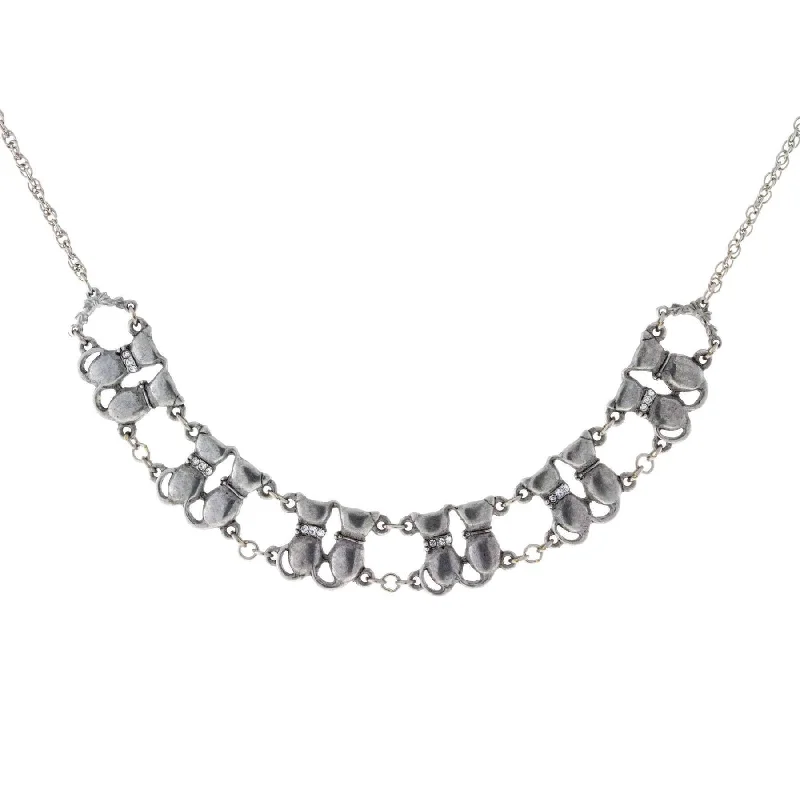 Women’s sapphire necklace-1928 Jewelry Crystal Multi Double Cat Double Chain Necklace 16" + 3" Extender