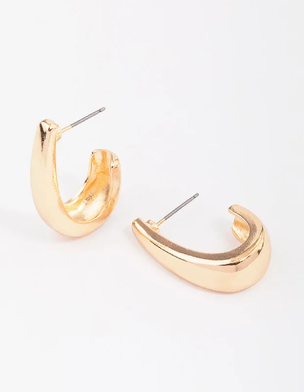 Women’s ear cuff earrings-Gold Stretch Rectangular Hoop Earrings