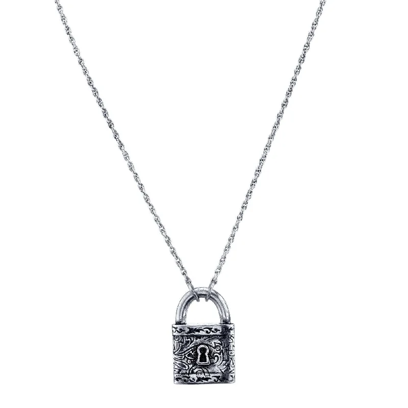 Women’s butterfly necklace-1928 Jewelry Antiqued Old Fashioned Padlock Pendant Necklace 28"