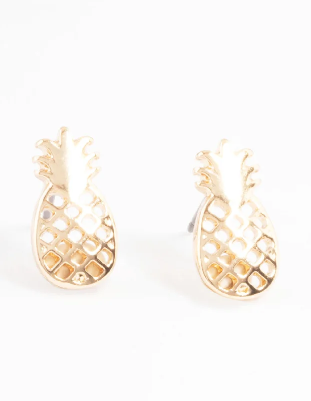 Women’s butterfly earrings-Gold Pineapple Stud Earrings