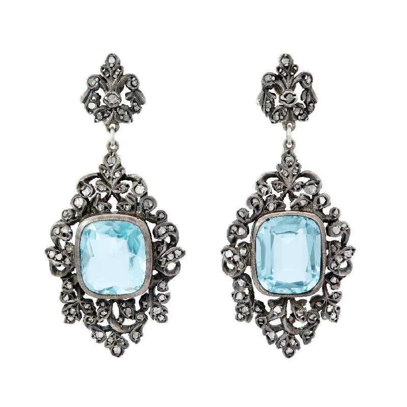 Women’s romantic earrings-Victorian Sterling Silver/14k Diamond and Paste Dangle Earrings