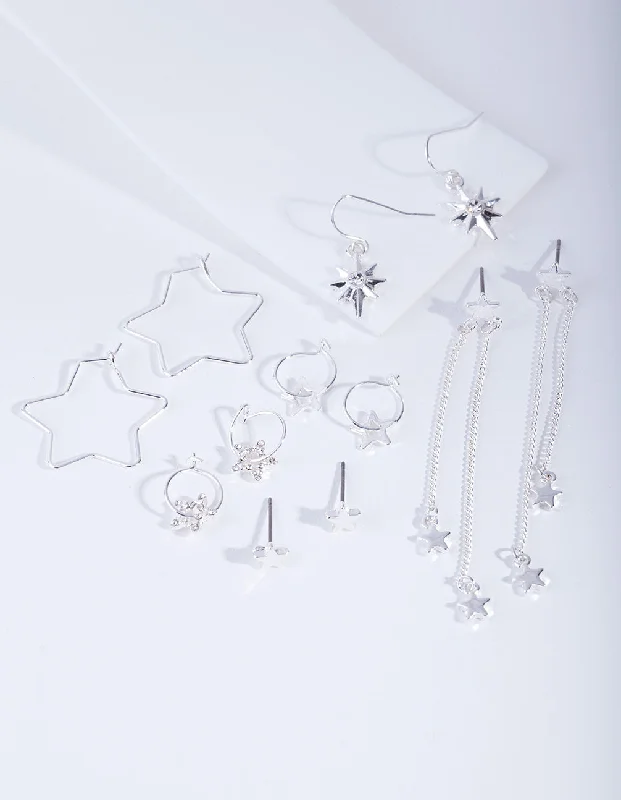 Women’s artisan earrings-Silver Star Earring Pack