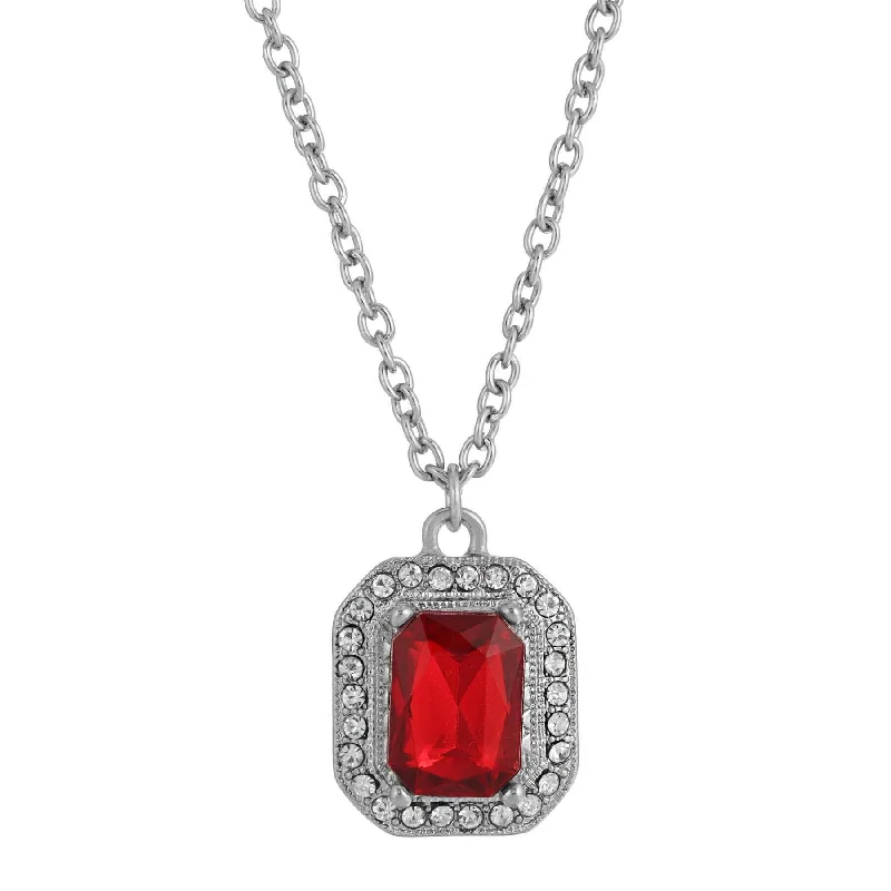 Women’s heart necklace-2028 Jewelry Octagon Stone & Crystal Pendant Necklace 16" + 3" Extender