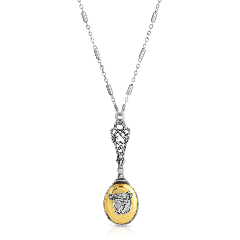 Women’s modern pendant necklace-1928 Jewelry Two Tone Horse Head Locket Necklace 28"