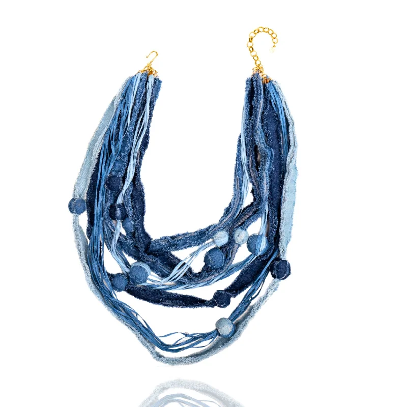 Women’s custom necklaces-Caliope Cascading Chain (Removable Strand) - Denim Shred |  (Reserve Now | Sold Out | Ships Feb)