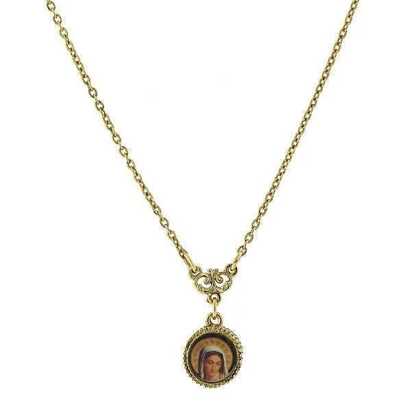 Women’s simple pendant necklace-Symbols Of Faith Mary Decal Petite Pendant Necklace 16" + 3" Extender