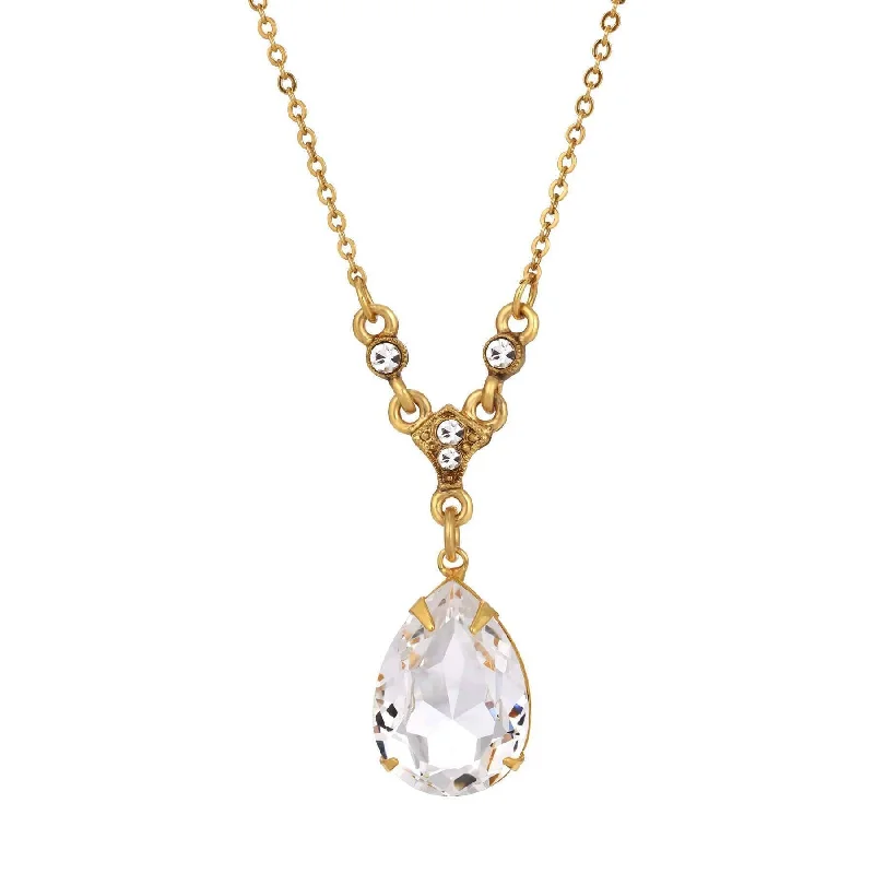 Women’s chic gold necklace-1928 Jewelry Crystal Clear Teardrop Pendant Necklace 16" + 3" Extender