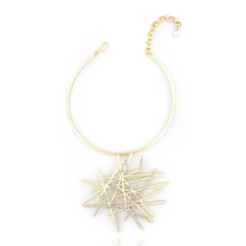 Women’s twisted gold necklace-Origami Bib - Soft Gold