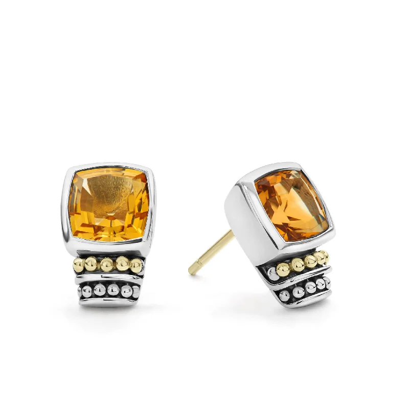 Women’s stud earrings-Caviar Color Bezel-Set Citrine Stud Earrings