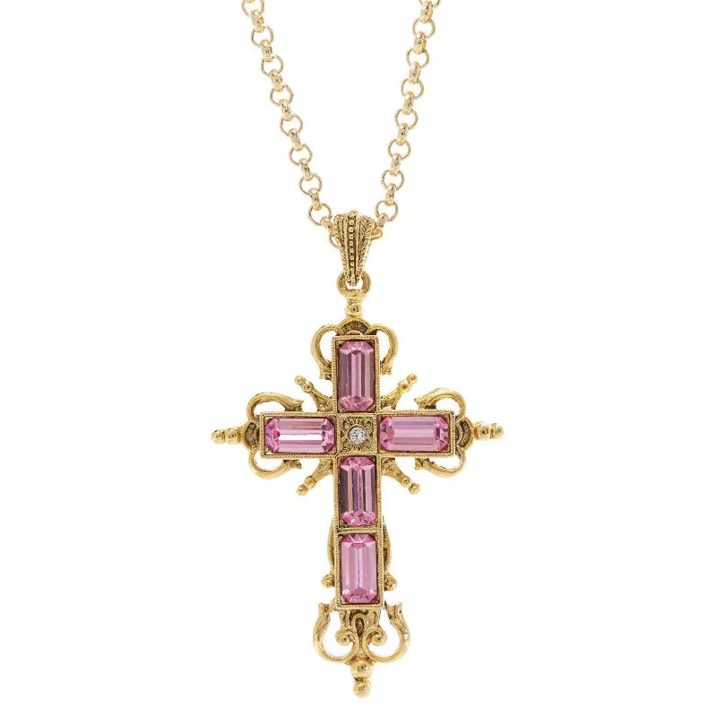 Women’s bridal necklace-Symbols Of Faith Cavlariae Crystal Cross Pendant Necklace 18" + 3" Extender