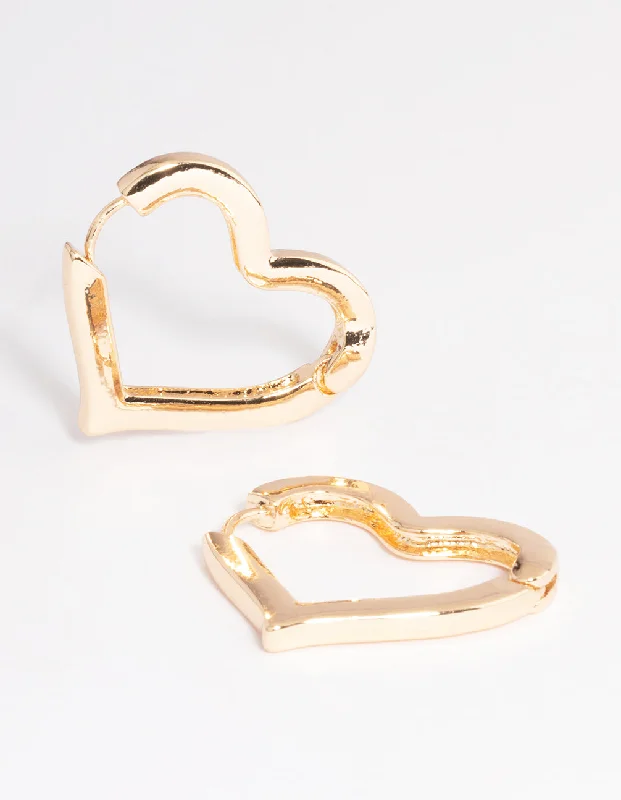 Women’s heart-shaped stud earrings-Gold Large Heart Huggie Earrings