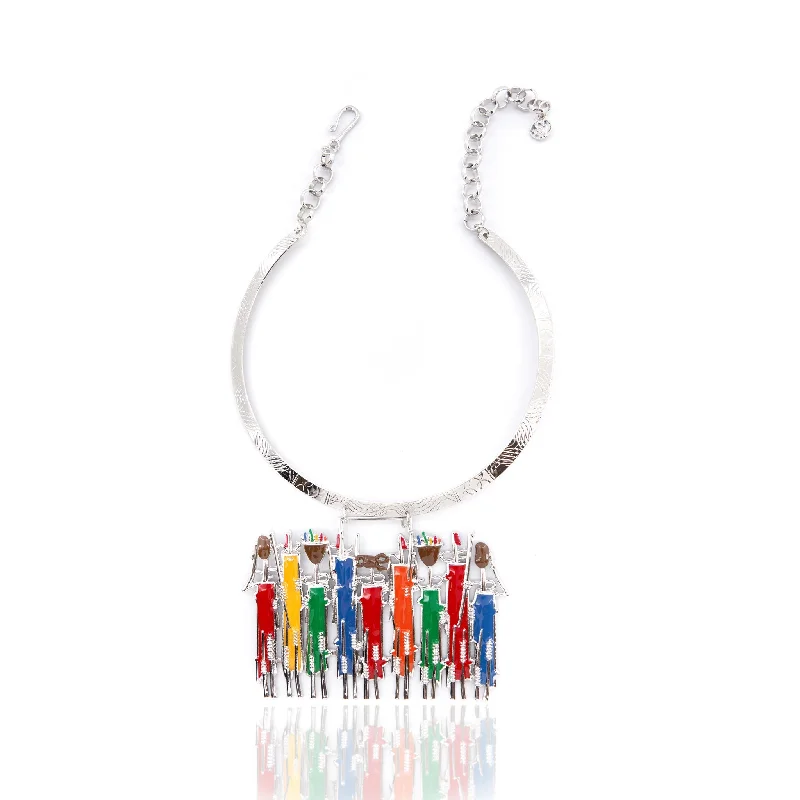 Women’s long chain necklace-Maasai Sherrie Choker - Silver