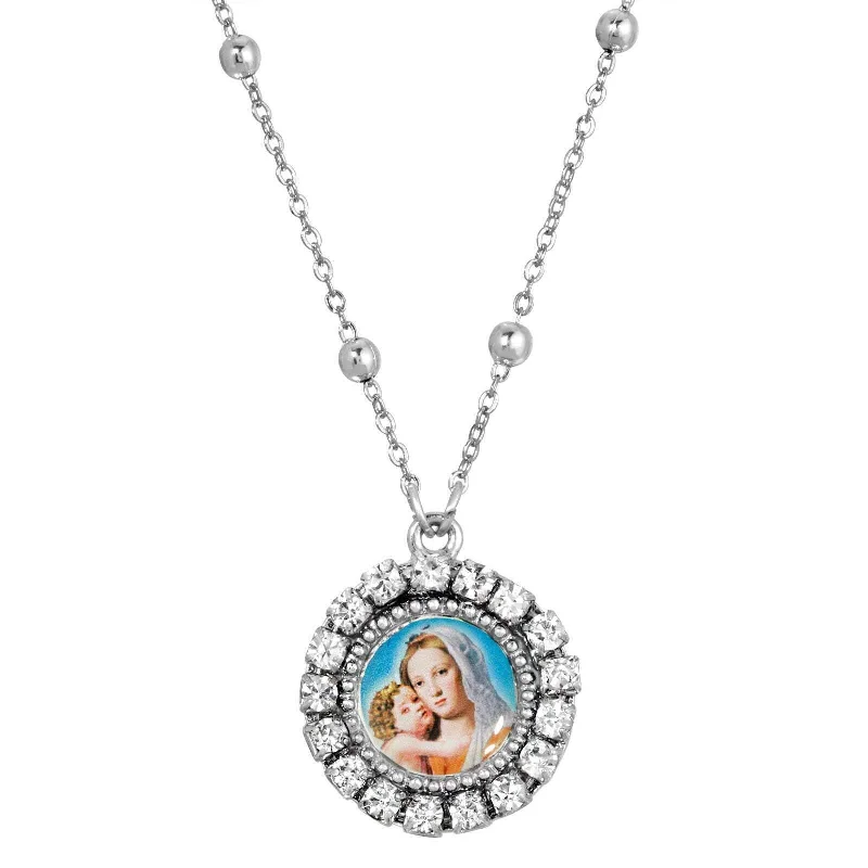 Women’s contemporary pendant necklace-Symbols Of Faith Round Silver Bead Mother and Child Pendant Necklace 16" + 3" Extender