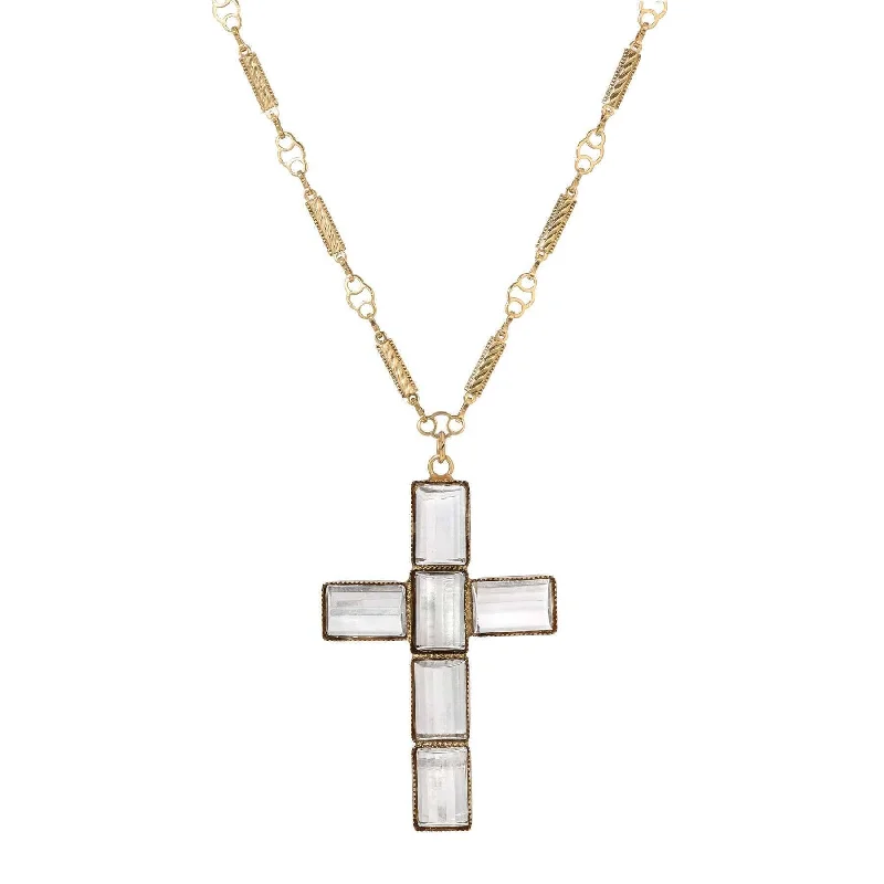 Women’s sterling silver birthstone necklace-Symbols Of Faith Clear Crystal Cross Pendant Necklace 30"