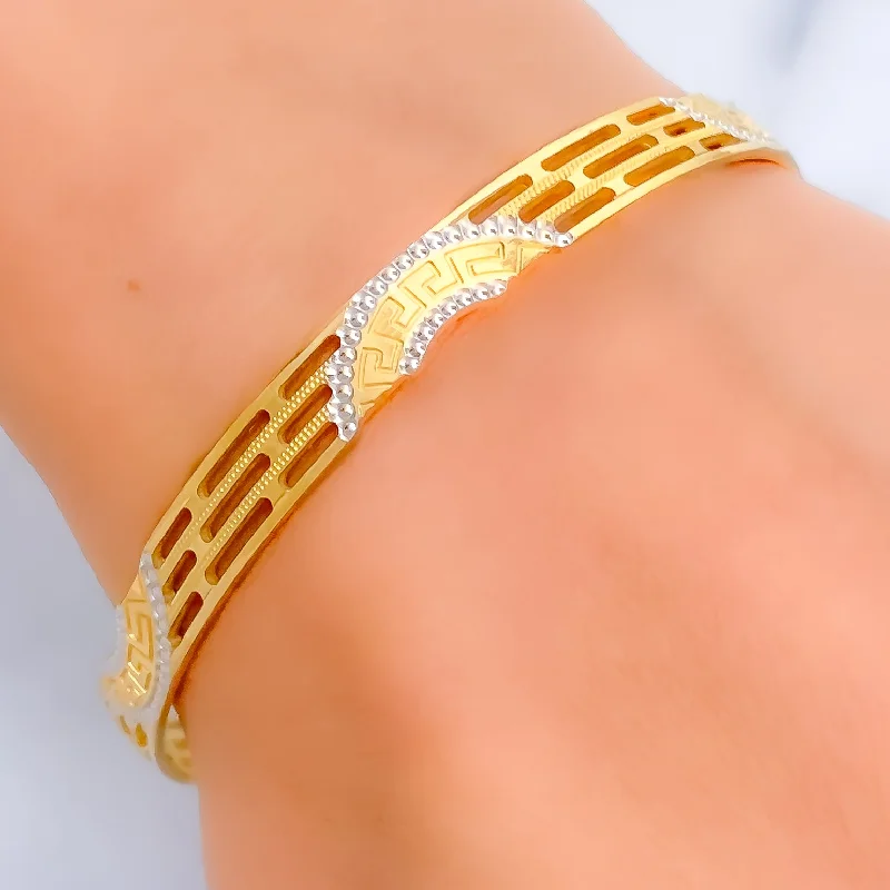 Women’s gemstone bangles-Gorgeous Semi-Circle Adorned 22k Gold Bangle