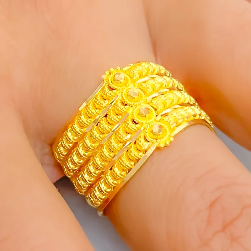 Women’s trendy gemstone ring-Majestic Flowing 22K Gold Ring