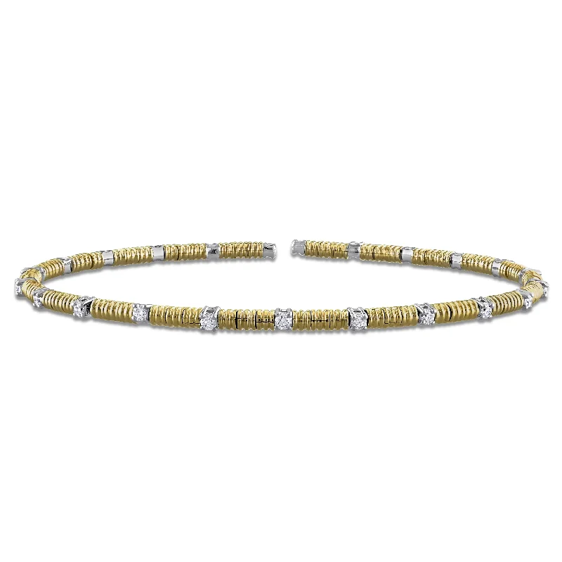 Women’s floral bracelet-Miadora 3/8ct TW Diamond Station Bangle in 14k Yellow Gold