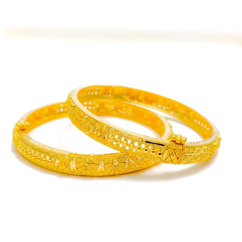 Women’s bangles with diamonds-Traditional Floral Baby 22k Gold Bangle Pair