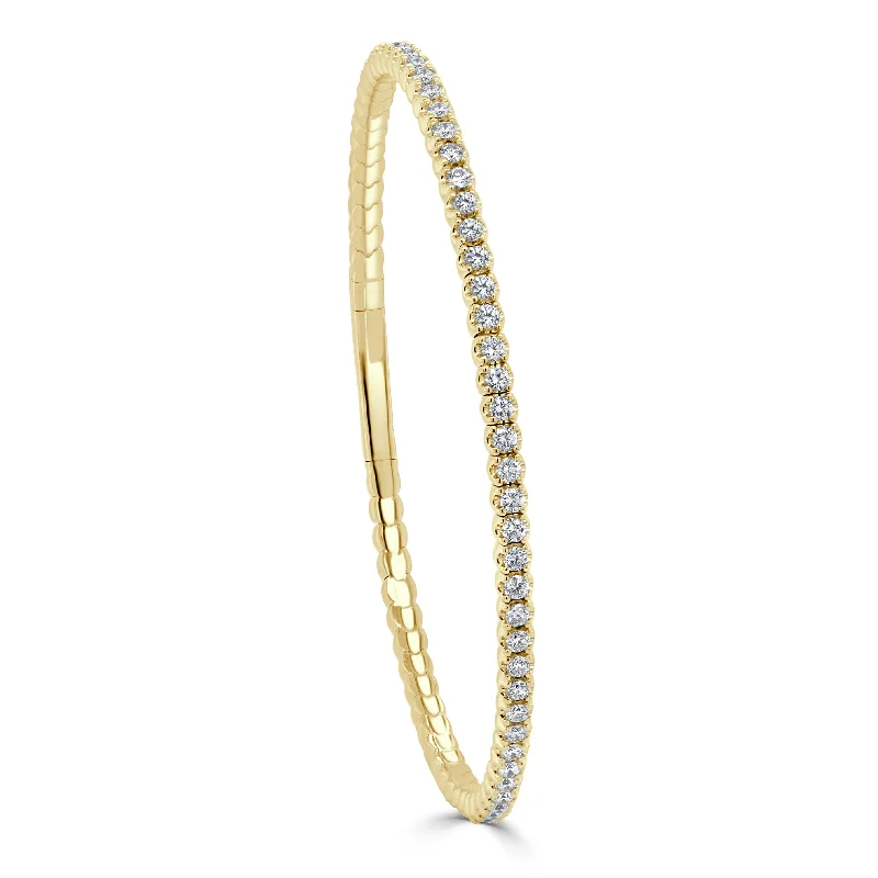 Women’s elegant tennis bracelet-14k Gold & Diamond Flexible Bangle