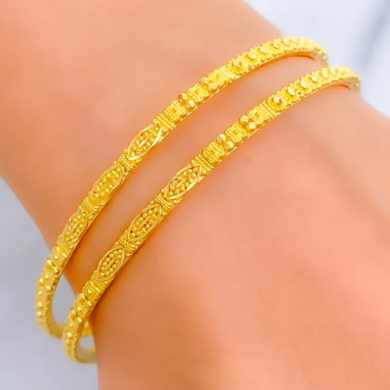 Women’s friendship bracelet-Petite Classy 22k Gold Bangle Pair