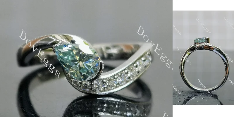 Women’s eternity band engagement rings-Doveggs pear pave colored moissanite engagement ring