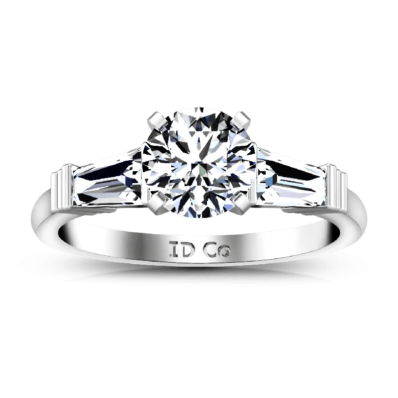 Women’s contemporary engagement rings-Three Stone Engagement Ring Structural Tapered Baguette 14K White Gold