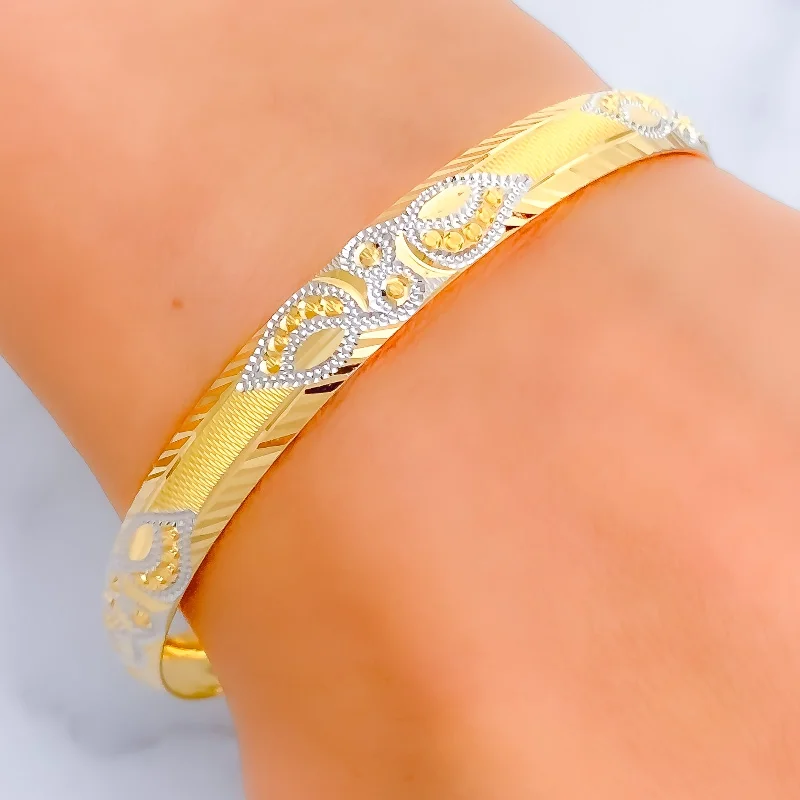 Women’s gold-plated charm bracelet-Two-Tone Vine Motif 22k Gold Bangle