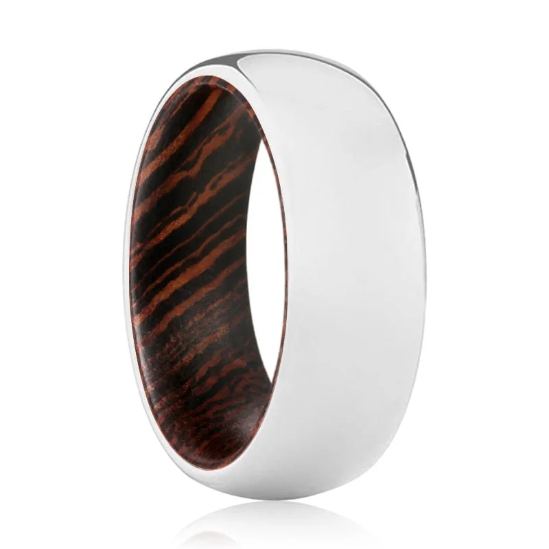 Women’s engagement ring with big stone-WISDOM | Wenge Wood, Silver Tungsten Ring, Shiny, Domed