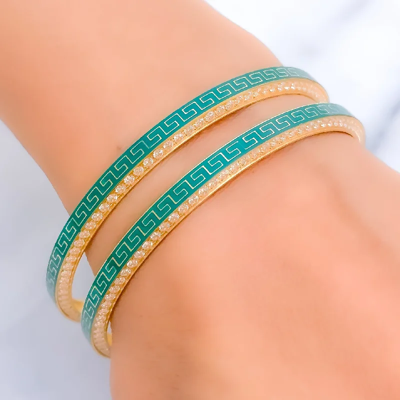 Women’s stackable bangles-Lovely Signature Heirloom 22k Gold CZ Bangle Pair