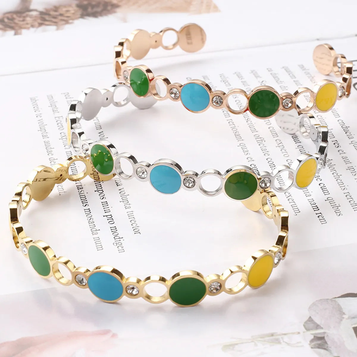 Women’s gold-plated bangle-Fashion C Shape Stainless Steel Plating Rhinestones Bangle