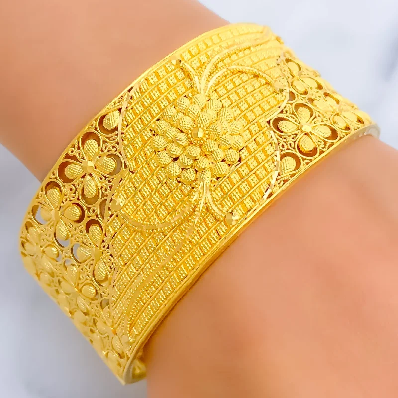 Women’s beaded bangle-Fascinating Festive Floral 22k Gold Screw Bangle