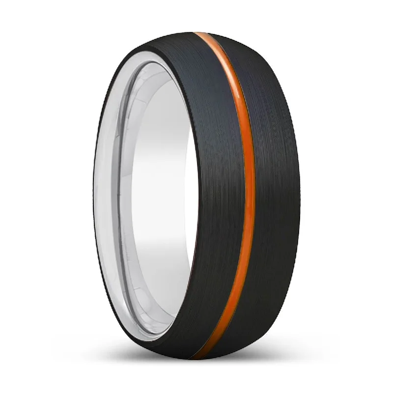 Women’s vintage gold ring-GLADIATORUS | Silver Ring, Black Tungsten Ring, Orange Groove, Domed