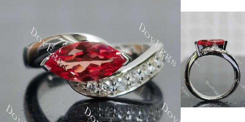 Women’s halo engagement rings-Doveggs marquise modified H&A cut pave colored gem engagement ring