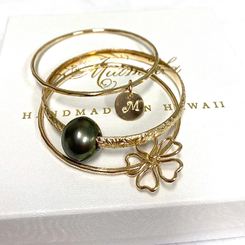 Women’s gemstone bracelet set-PRINCESS bangles set - Tahitian pearl (B490)