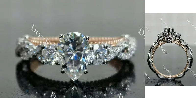 Women’s custom engagement rings-Doveggs pear pave vintage moissanite engagement ring