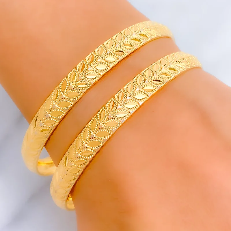 Women’s unique bangles-Charming Engraved 22k Gold Bangle Pair