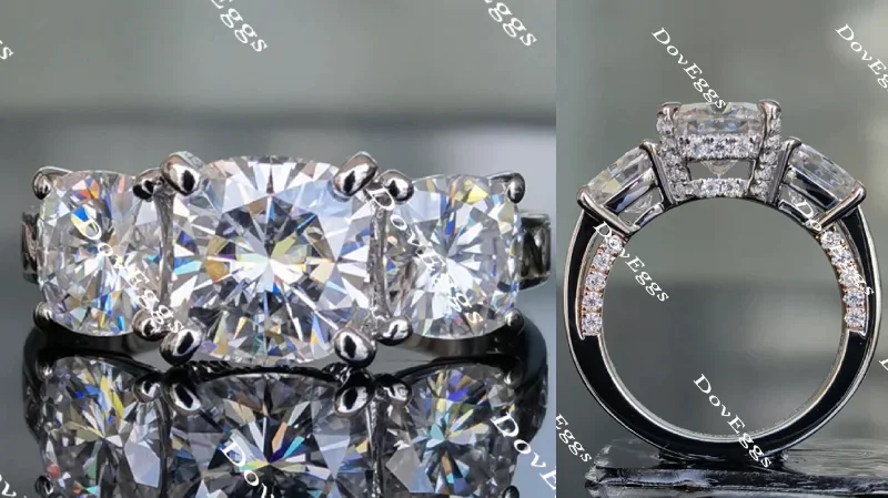 Women’s antique diamond engagement rings-Doveggs cushion three-stone moissanite engagement ring