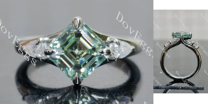 Women’s solitaire engagement rings for brides-Doveggs asscher three stones split shanks colored moissanite engagement ring