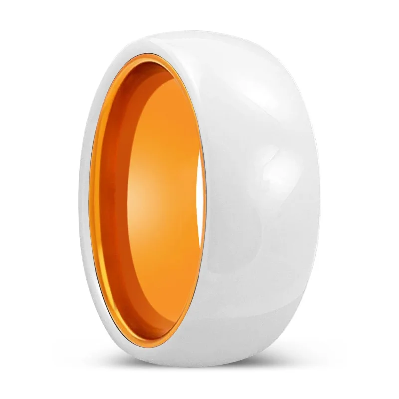 Women’s wedding ring with gemstones-ALBA | Orange Ring, White Ceramic Ring, Domed