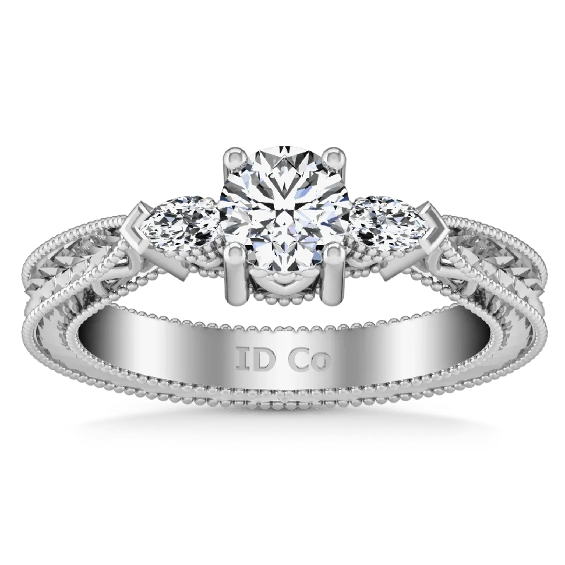 Women’s radiant-cut engagement rings-Round Diamond Three Stone Engagement Ring Haven 14K White Gold